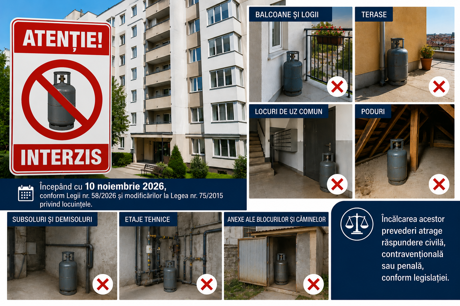 Atenționare pentru locatarii blocurilor locative: Utilizarea și depozitarea buteliilor de gaz vor fi interzise în apartamente și spațiile comune
