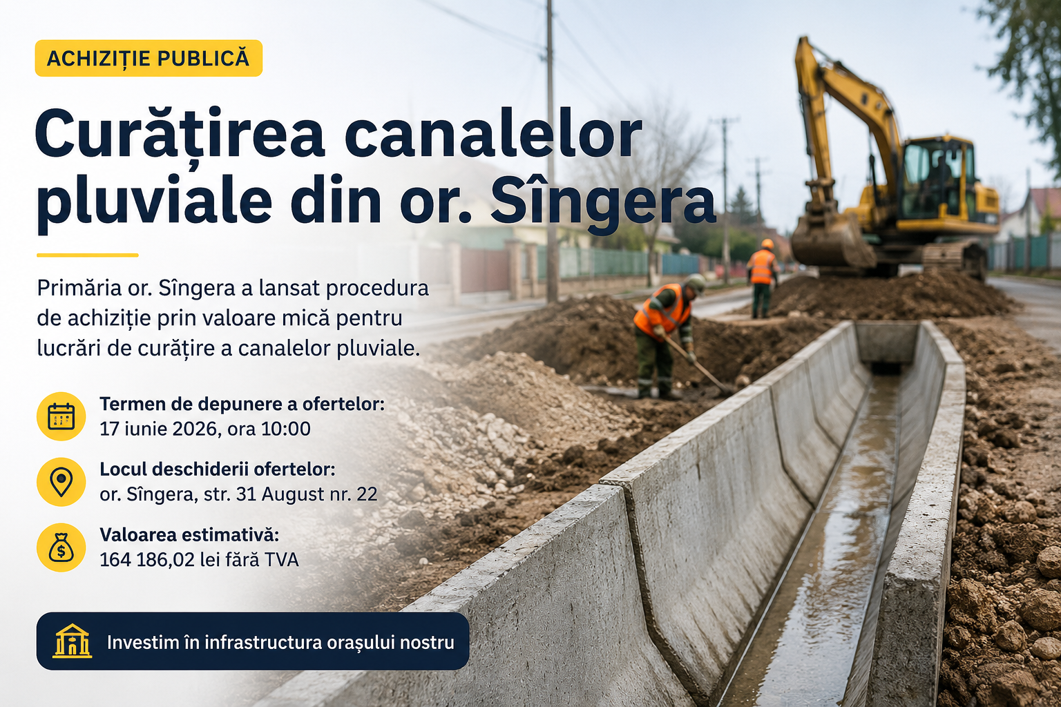 Anunț de participare! Privind achiziționarea curățirea canalelor pluviale din or. Sîngera