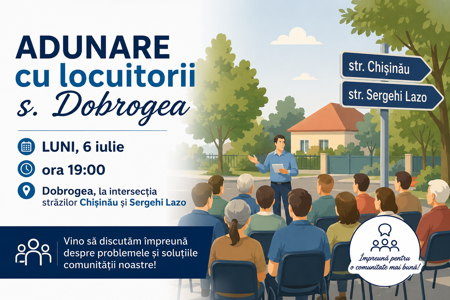 ADUNARE cu locuitorii s. Dobrogea, 6 iulie, ora 19:00