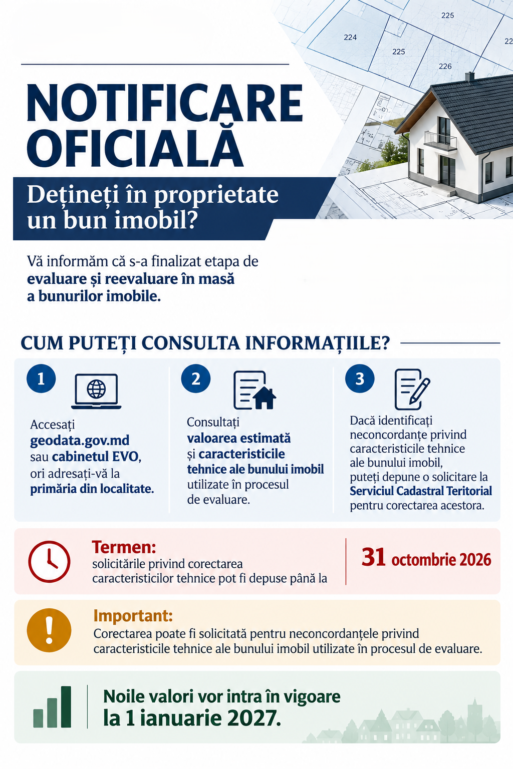 Notificare oficiala! Privind rezultatele evaluării și reevaluării în masă a bunurilor imobile